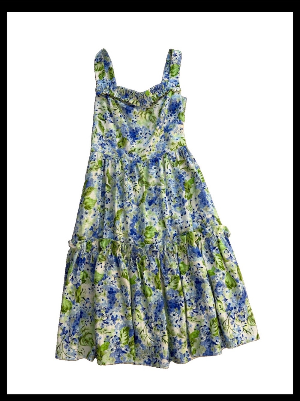 Molly Moorkamp Felicity Dress Blue and Green Floral Tiered Size 4